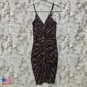 Dress The Population Viviane Sequin Dress in Silver Rouge
